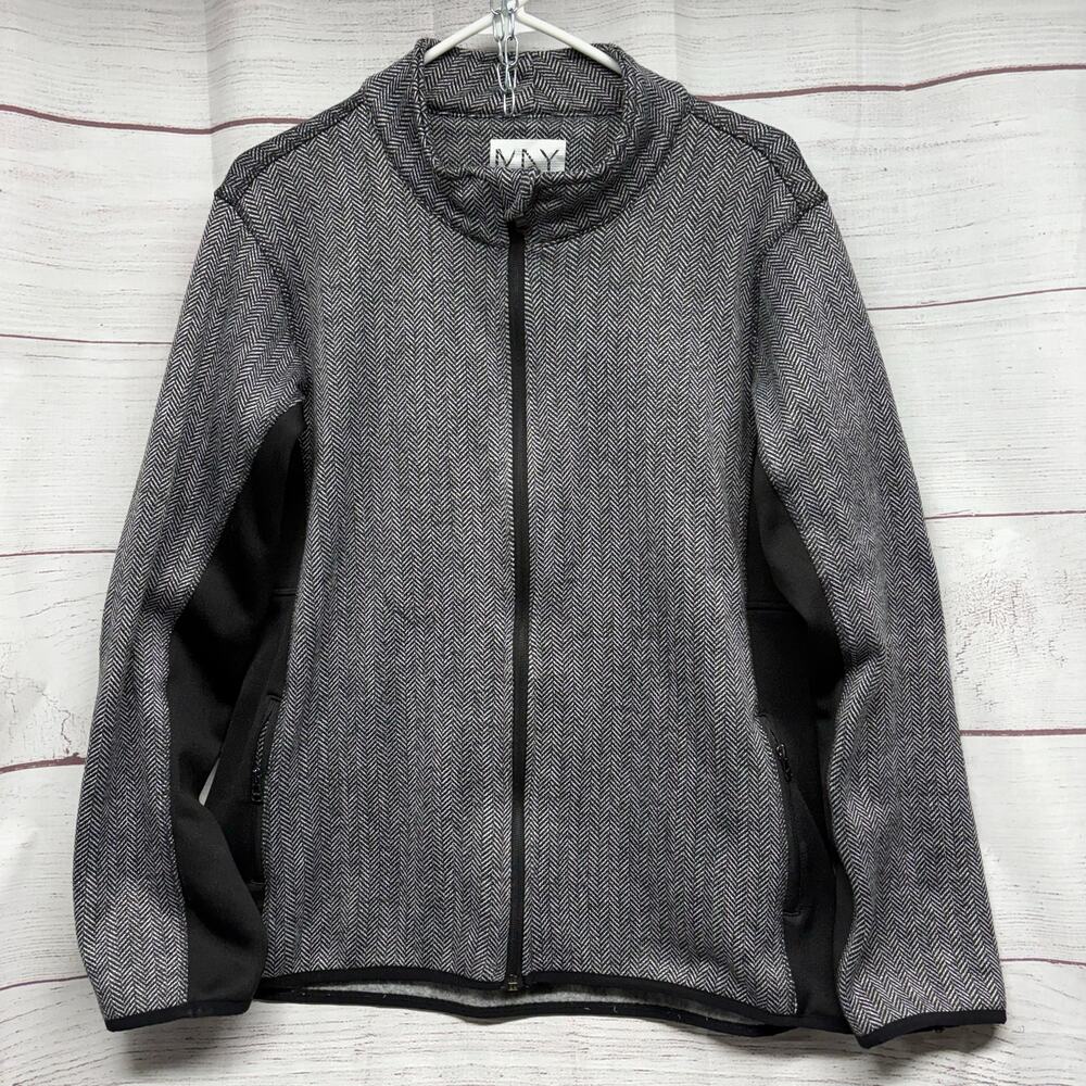 Marc New York Andrew Marc Herringbone Fleece Jacket Women's XL Gray Zip Up